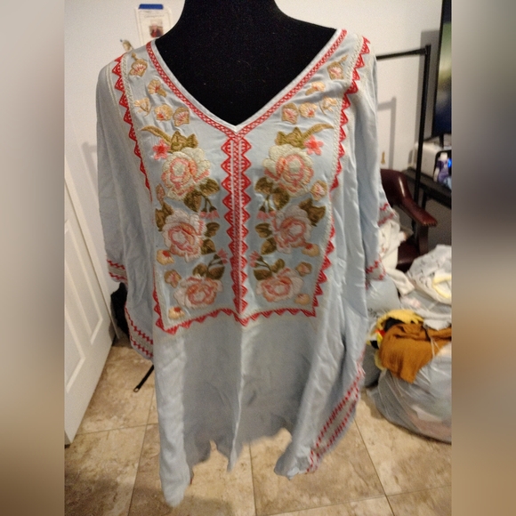 Chic Embroidered Light Blue Tunic - Picture 11 of 16